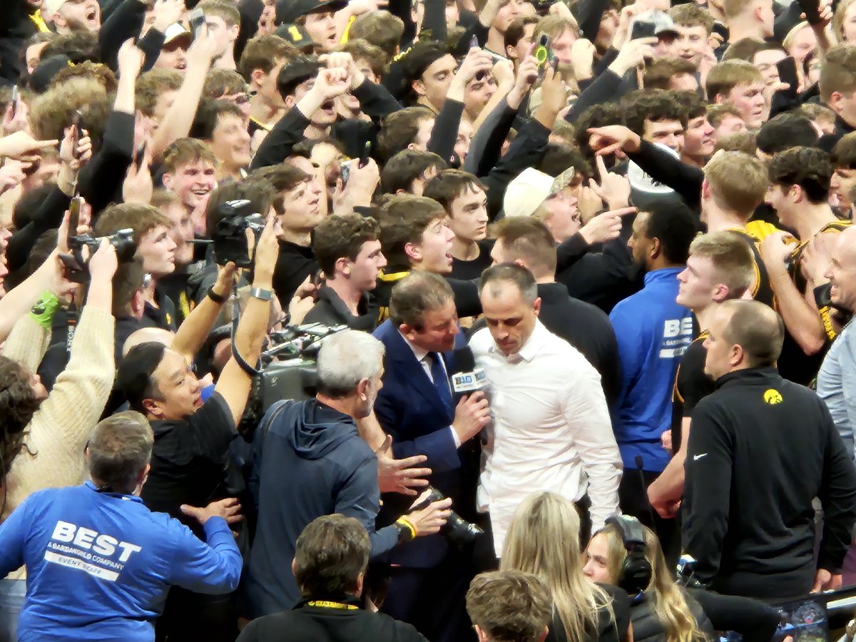 Ben McCollum post game in a mob scene.
