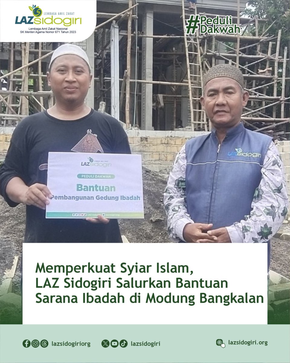 Bangkalan –Senin(09/02/2026) komitmen menghadirkan kemaslahatan umat terus diwujudkan oleh LAZ Sidogiri melalui Program Peduli Dakwah, dengan menyalurkan bantuan berupa uang tunai untuk pembangunan gedung ibadah SABILUL MUTTAQIN di Desa Pangpajung, Modung, Bangkalan, Jawa Timur.