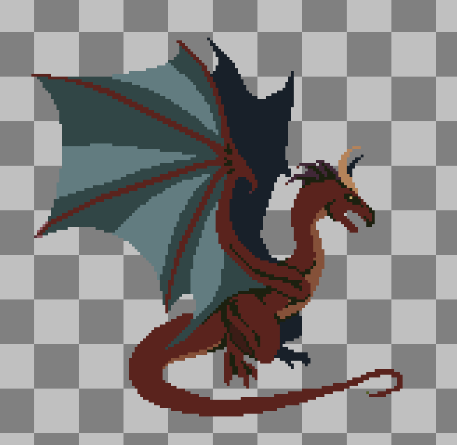 PenPrickly's tweet photo. feeling a bit sick today so I'm doing a bit of pixel art practice. WIP for a fire wyvern design. https://t.co/BbJ4wEul5F