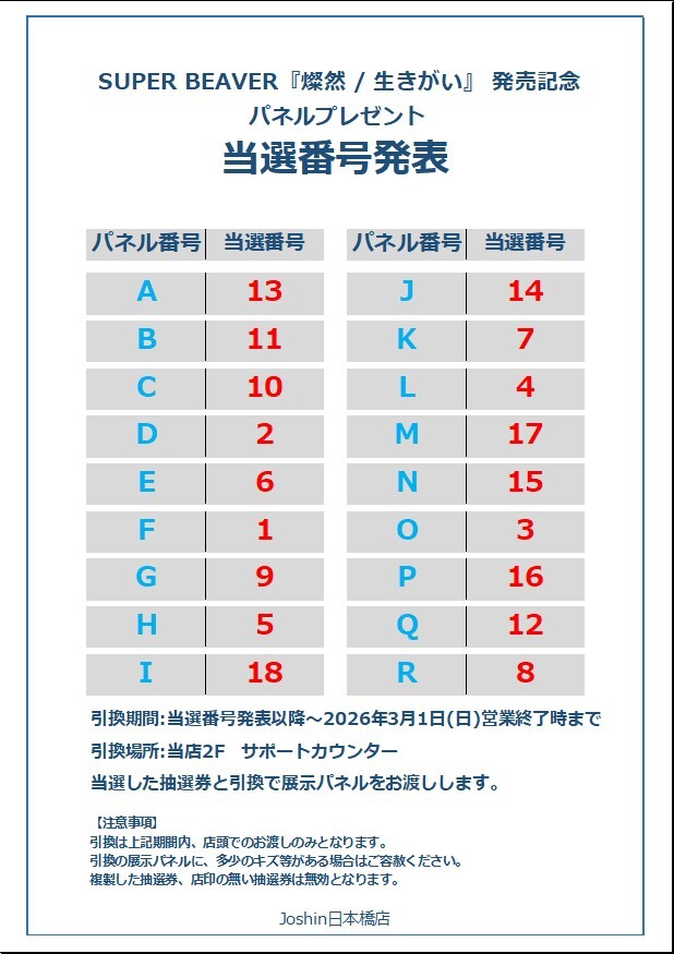 🎉SUPER BEAVER『燦然 / 生きがい』 発売記念 パネル抽選プレゼント