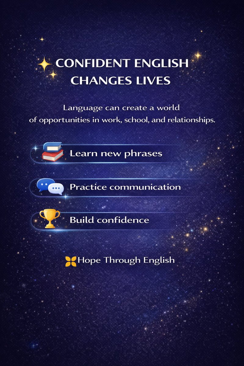 HopeThrEnglish's tweet photo. Confidence in English doesn’t just change conversations — it changes lives. ✨

When you learn new phrases, practice speaking, and build belief in yourself, opportunities begin to open.

At Hope Through English, we’re not just teaching a language . https://t.co/IZfdRKhfB6