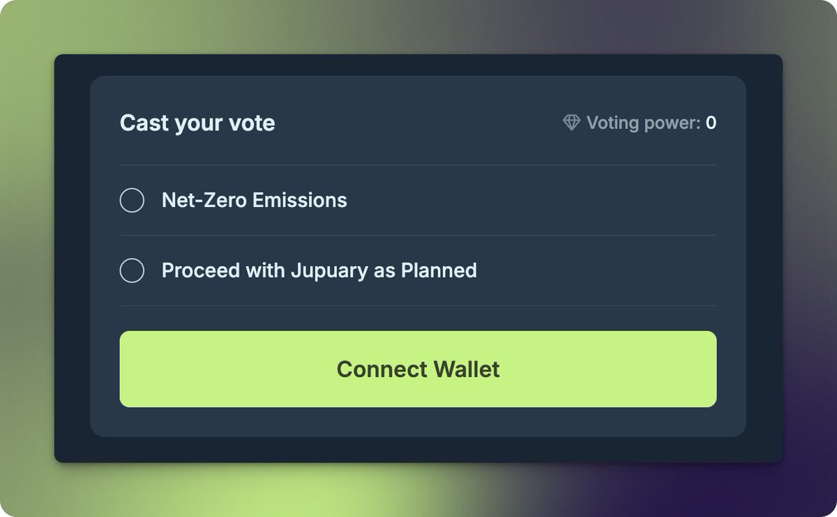 Jupiter $JUP Vote is Live - vote to decide if the Jupuary Airdrop 🪂happens now or not.

Option 1: Continue with Jupuary
▫️ $JUP Airdrop happens  
▫️ Checker ~1 week after vote ends  
▫️ First 200M $JUP ~2 weeks after  
- Bonus pool (200M) + Jupnet (300M) as planned

Option 2: