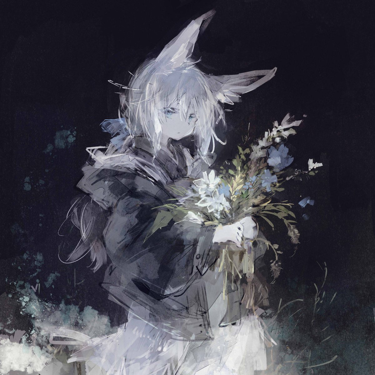 「#私はこういう絵を描いています ちょっと薄暗い雰囲気のうさ耳ちゃんの絵を描きます」|藤原あきのイラスト