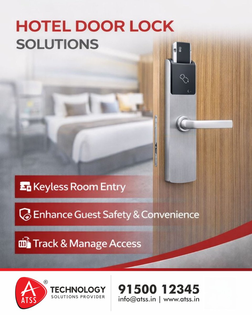 InfoATSS's tweet image. ATSS Hotel Door Lock Solutions: Transform your hotel with ATSS RFID Keyless Room Entry systems!🔑✨
91500 12345, atss.in/hotel-door-loc…, info@atss.in 
#AtssElectronicHotelDoorLocks #RfidHotelLock #atss