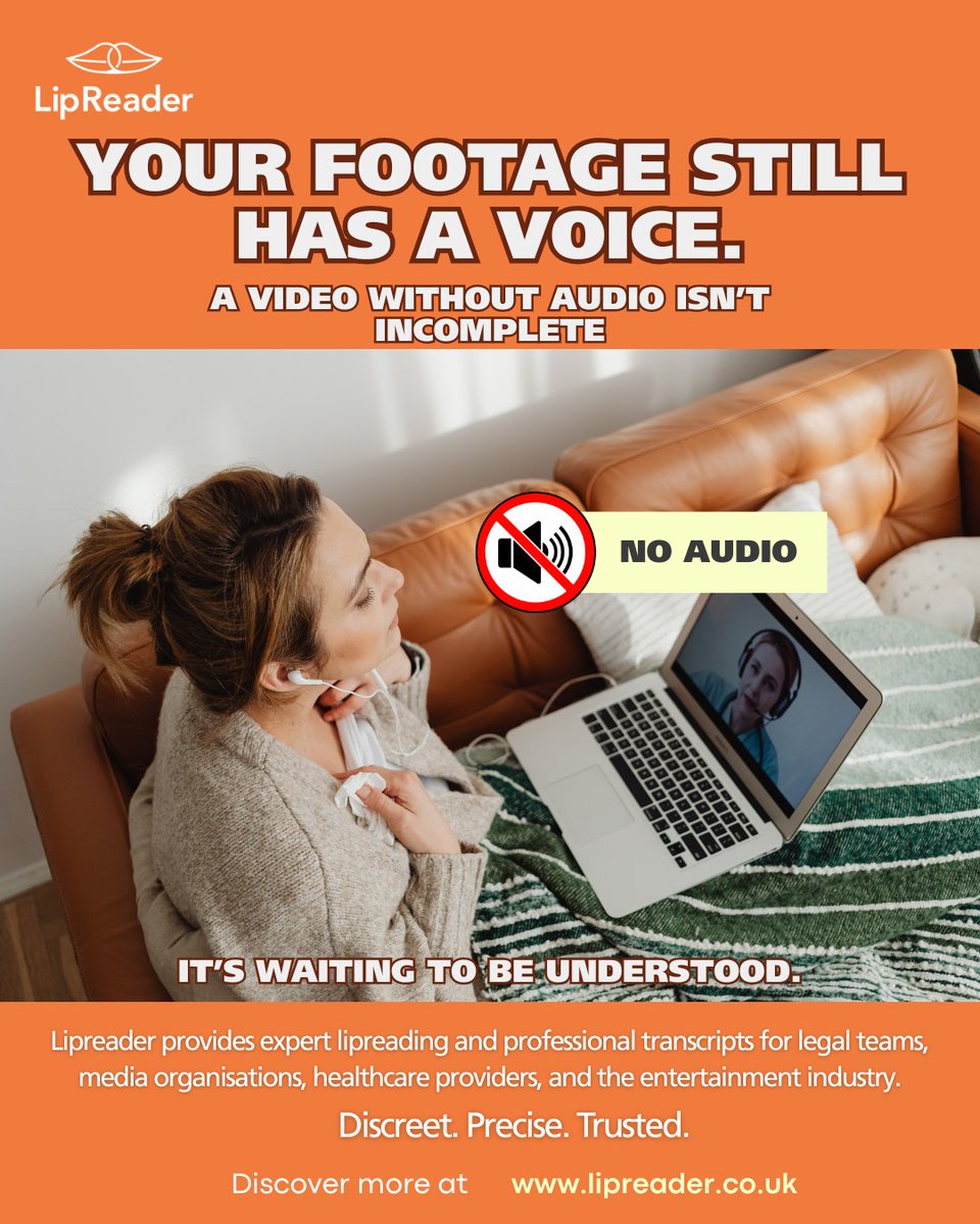 TheLipReader_'s tweet photo. Not all recordings come with sound — but that doesn’t mean they lack meaning.

At Lipreader, we specialise in interpreting visual communication and delivering professionally prepared transcripts that support legal investigations, media analysis, healthcare documentation, and industry professionals worldwide.
Every project is handled with care, discretion, and expert human insight.

👉 Discover how we can support your work at 🌐 https://t.co/JsdhFSNClG
📩 Email: hello@lipreader.co.uk
📱 WhatsApp: +44 7881 098855

#Lipreader #SilentFootage #ProfessionalTranscripts #LegalSupport #MediaSolutions #HealthcareSupport #EntertainmentIndustry #LipreadingExperts #ConfidentialServices #VideoTranscription #AIHumanTouch #IndustryTrusted #VisualEvidence #GlobalServices #ClarityWithoutSound