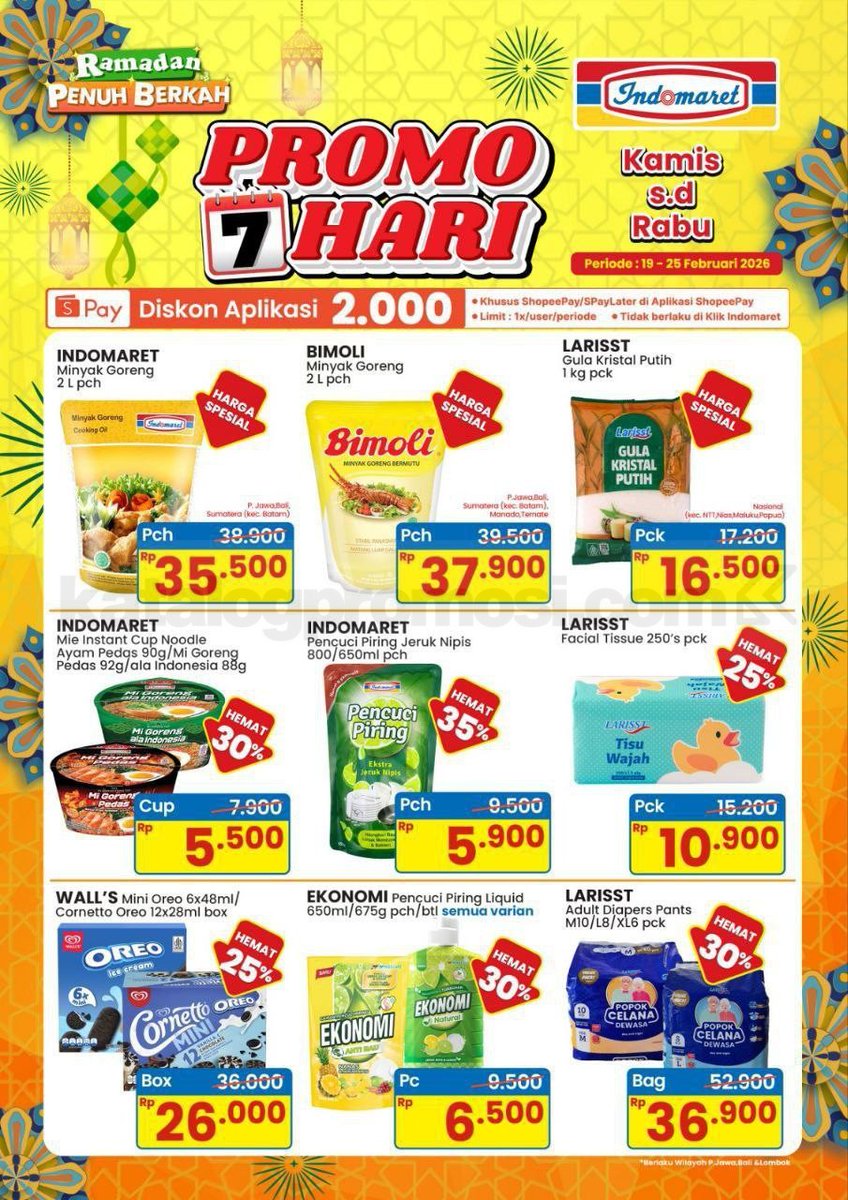 katalogpromosi's tweet image. Intip Duluan 🎉 Promo JSM Indomaret 
20–25 Februari 2026 🔥

Khusus weekend, banyak penawaran spesial buat belanja akhir pekan makin hemat.

Detail lengkapnya ada di sini 👉 katalogpromosi.com/promo-jsm-indo…
#PromoJSM #Indomaret #PromoWeekend