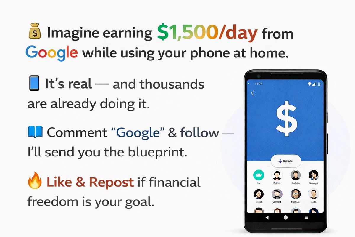 tech_genmuse's tweet image. 💰 Imagine earning $1,500/day from Google while using your phone at home.

📱 It’s real — and thousands are already doing it.

📘 Comment “Google” &amp;amp; follow — I’ll send you the blueprint.

🔥 Like &amp;amp; Repost if financial freedom is your goal.