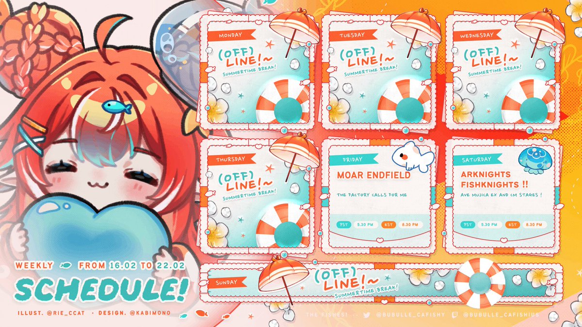 Here is this week's schedule !

We're going back to progress in Endfield, Wuling is so pretty and I'm addicted !! 

Then, we finish the Ave Mujica event collab in Arknights !