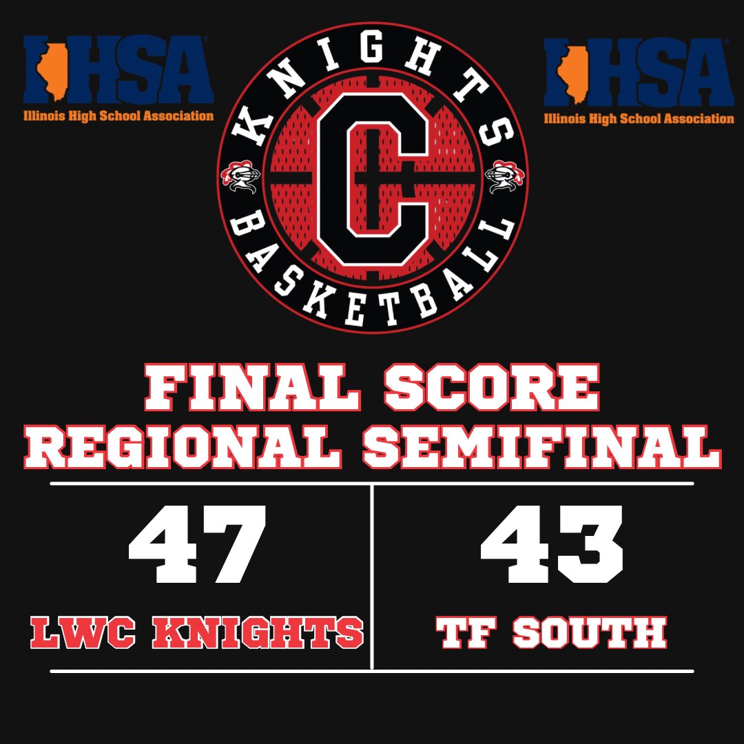 LWCGBasketball's tweet photo. KNIGHTS WIN! 🛡️⚔️

#10 Knights battle all night &amp; come away with the huge playoff victory over host #7 TF South in the Regional Semis! 💪

🏀Brooke Katzmann - 2️⃣3️⃣ pts!
🏀Olivia Gehrke - 9 pts

Win &amp; Advance to Regional Championship! 🙌

@LWCKnights @LWCentralKnight @JeffVorva https://t.co/YaB5FL8S83