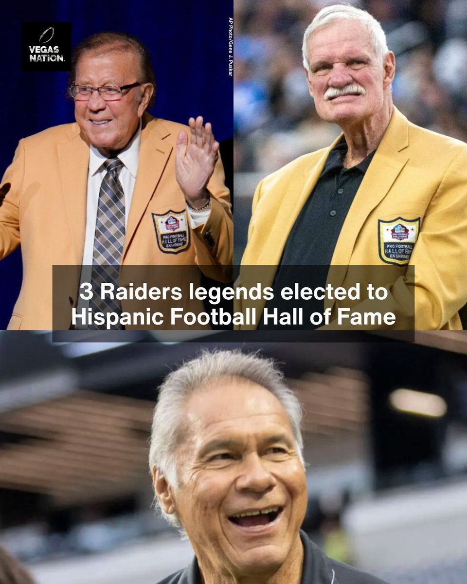 Three <a href="/Raiders/">Las Vegas Raiders</a> legends will join the Hispanic Football Hall of Fame. Coach Tom Flores, quarterback Jim Plunkett and linebacker Ted Hendricks will all be enshrined in a ceremony hosted by the Raiders as part of the Celebración de Fútbol.

DETAILS: lvrj.com/post/3677282