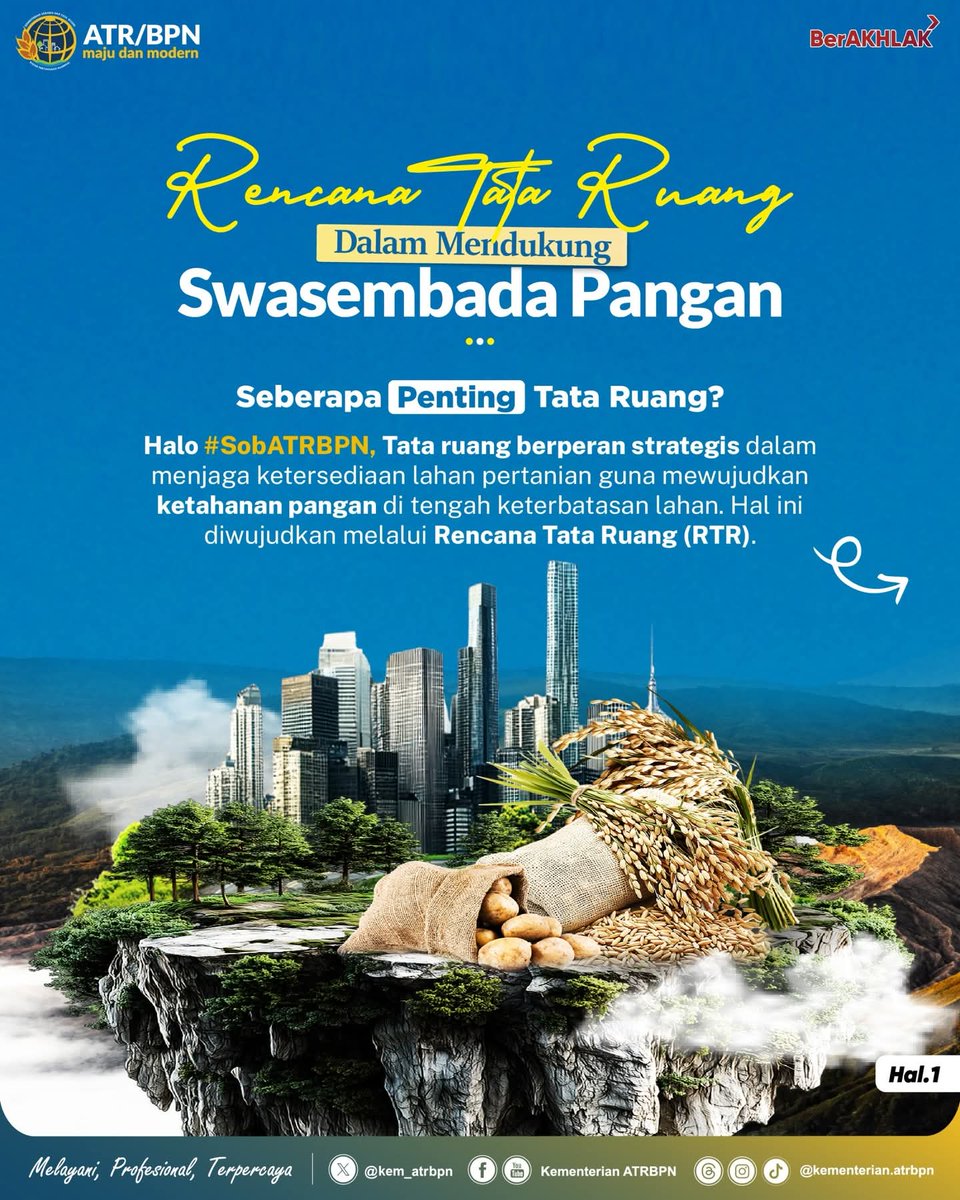 bpn_sumedang's tweet photo. Halo #SobATRBPN, tata ruang berperan strategis menjaga ketersediaan lahan pertanian demi ketahanan dan swasembada pangan nasional melalui Rencana Tata Ruang (RTR).
Yuk, simak infografisnya ya ☝🏼
 #ATRBPNKiniLebihBaik #ATRBPNMajudanModern #MelayaniProfesionalTerpercaya https://t.co/elNHHpUW3D