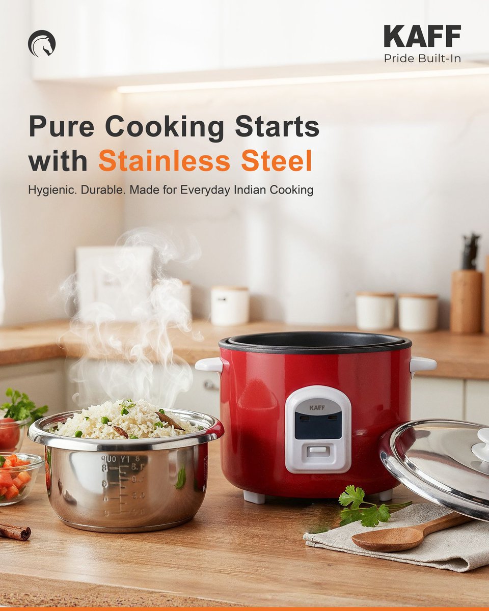 kaffindia's tweet photo. Pure cooking starts with stainless steel. ✨

Durable. Hygienic. Reliable.
The KAFF Stainless Steel Rice Cooker delivers precision and performance — every single day.
Because great cooking begins with the right foundation.

Order now: https://t.co/AUdapqY5uo

#KAFF #PureCooking https://t.co/EdrvDgfS5O