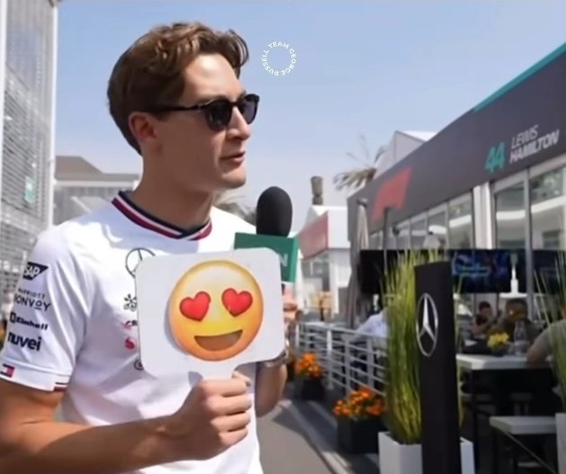 noirse_44's tweet image. George was asked to pick emoji to show his relationship with other drivers and LEWIS was the ONLY person he held up a heart eyes emoji for 😭😭😭😭 britcedes oh my god