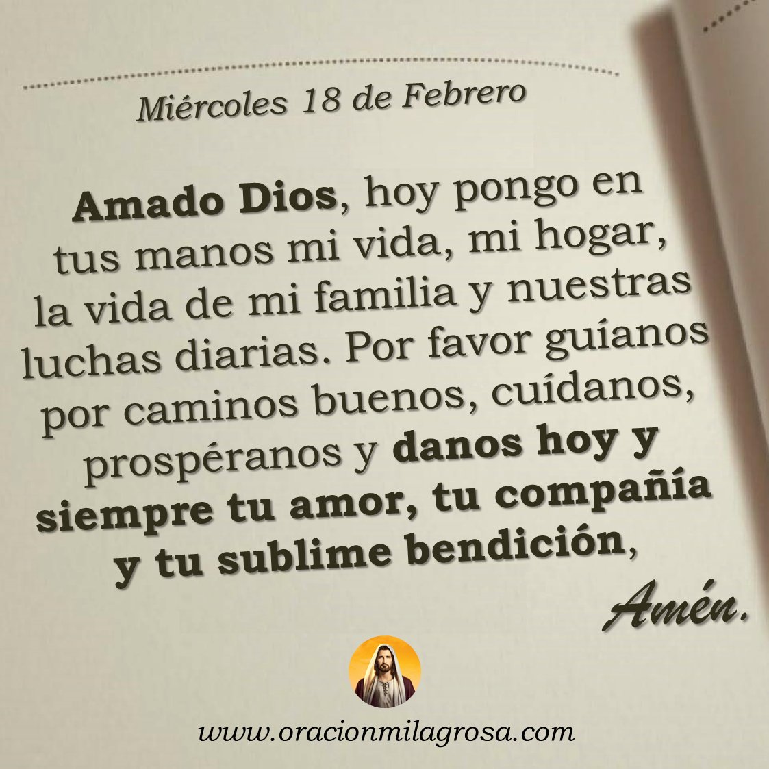 Oración para el miércoles 18 de febrero de 2026: oracionmilagrosa.com/2016/06/vida.h… ✨