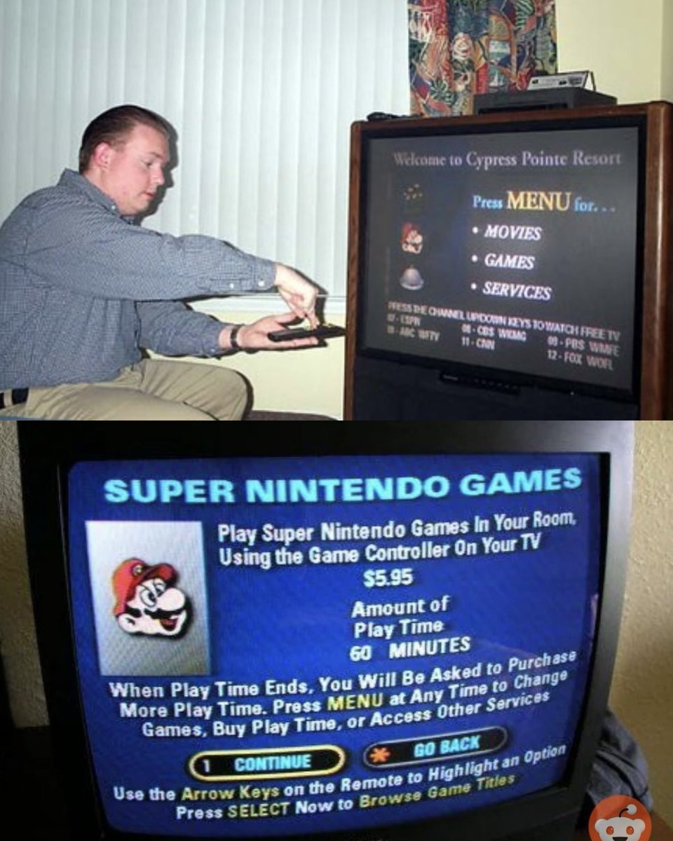 Complex's tweet photo. Nintendo 64s used to be built-in to most hotel rooms in the U.S. 🎮

Back in the late ’90s and early 2000s, some U.S. hotel rooms had built-in Nintendo 64 games. Through LodgeNet, you could play Mario Kart or Smash on the TV with a special controller and just bill it to your room.

[via/ Reddit Gaming]