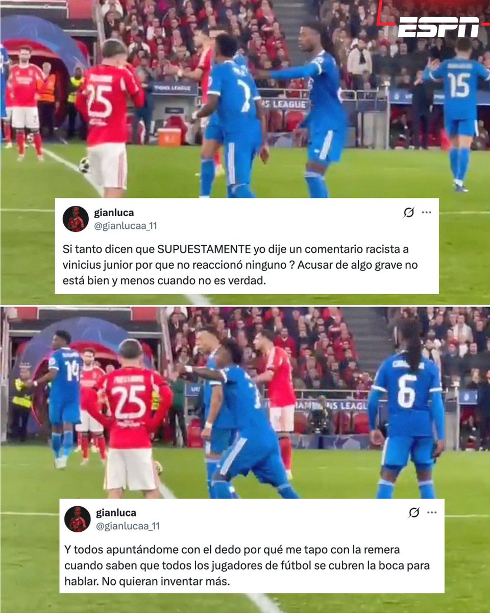 "Acusar de algo grave no está bien y menos cuando no es verdad"

Gianluca Prestianni en X ✍