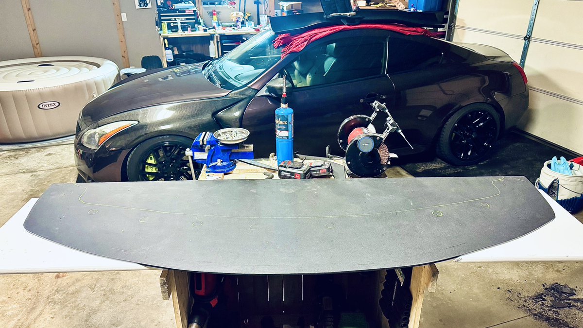 lmdesign19's tweet photo. new front diffuser getting ready, now tomorrow to sand the carbon fiber lip and get some resin on it. #diffuser #bigbrakes #decals #nissan #infinty #q60 #g37 #g35 #370z #350z #holographic #carlife #stancelife #lowrider #nismo #jdm #statik #carbonfiber #frontlip https://t.co/VdBf3LYmVX