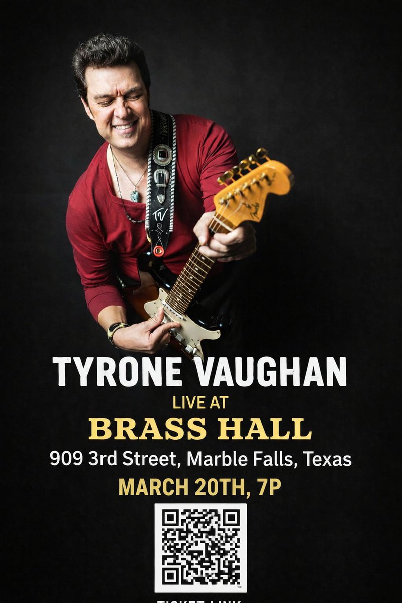 ANNOUNCEMENT: <a href="/TyroneVaughan/">Tyrone Vaughan</a> LIVE in Downtown Marble Falls on Friday, March 20th at
@BrassHall, 7pm.  Ticket Link: (em-direct.com/tyronevaughan.…) #blues
