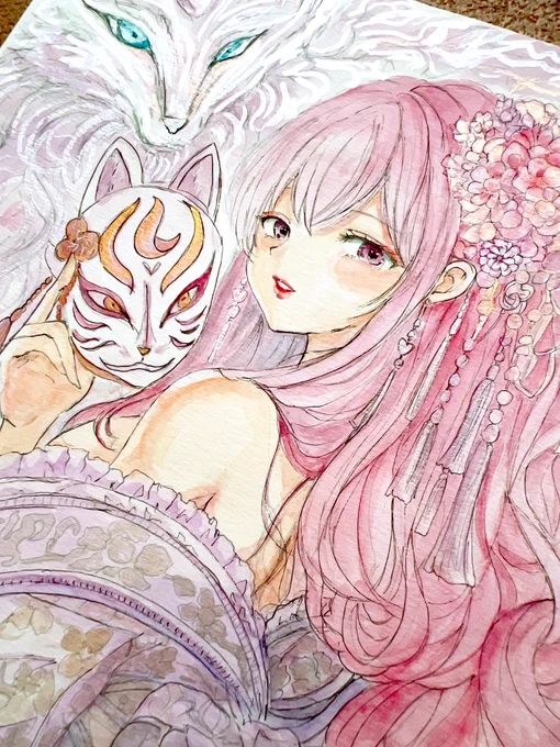 wipもうすぐ完成します 完成しましたら出品予定です #イラスト #透明水彩 #アナログ絵
