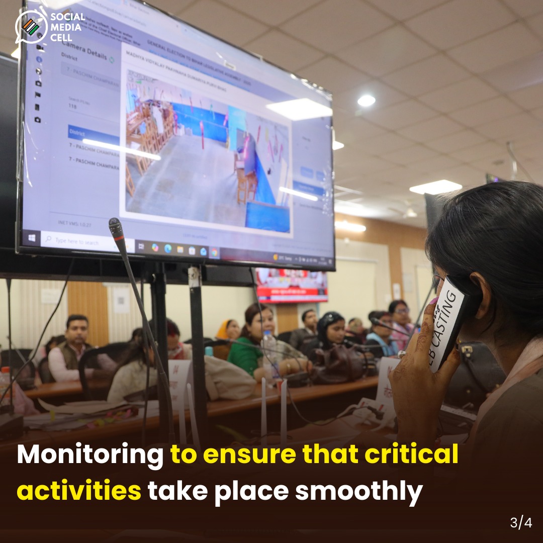 ECISVEEP's tweet photo. #ECIInitiatives : 𝟏𝟎𝟎% 𝐖𝐞𝐛𝐜𝐚𝐬𝐭𝐢𝐧𝐠 𝐨𝐟 𝐏𝐨𝐥𝐥𝐢𝐧𝐠 𝐒𝐭𝐚𝐭𝐢𝐨𝐧𝐬

To ensure constant monitoring of the poll process, ECI has introduced 100% webcasting at all polling stations, with dedicated monitoring teams at the RO, DEO, and CEO levels

#ECI https://t.co/WKWiPsEeVS