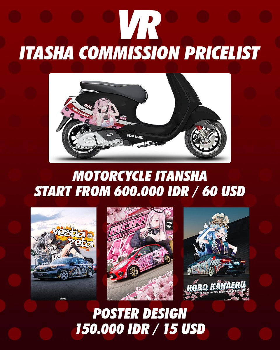 Itasha Design Commission open!

Feel free to contact me for discussion at my email (in bio) 🙌🏻

I hope I can help you make your itasha dream come true!

[Price Updated]

#itasha #commission