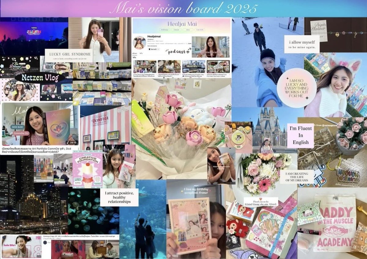 เชียร์ให้ทำ vision board กับเขียน planner อีกเสียงค่ะ เราทำเป้าหมายบอร์ดนึง แล้วก็ทำอีกบอร์ดที่แปะภาพเป้าที่ทำสำเร็จทับลงไป กลับมาดูแล้วภูมิใจมากก🥹🫶🏻 ยิ่งจดplannerควบคู่คอยเช็คตัวเองเรื่อยๆยิ่งได้ผลมาก ชีวิตดีขึ้น1000% แนะนำค่ะ!