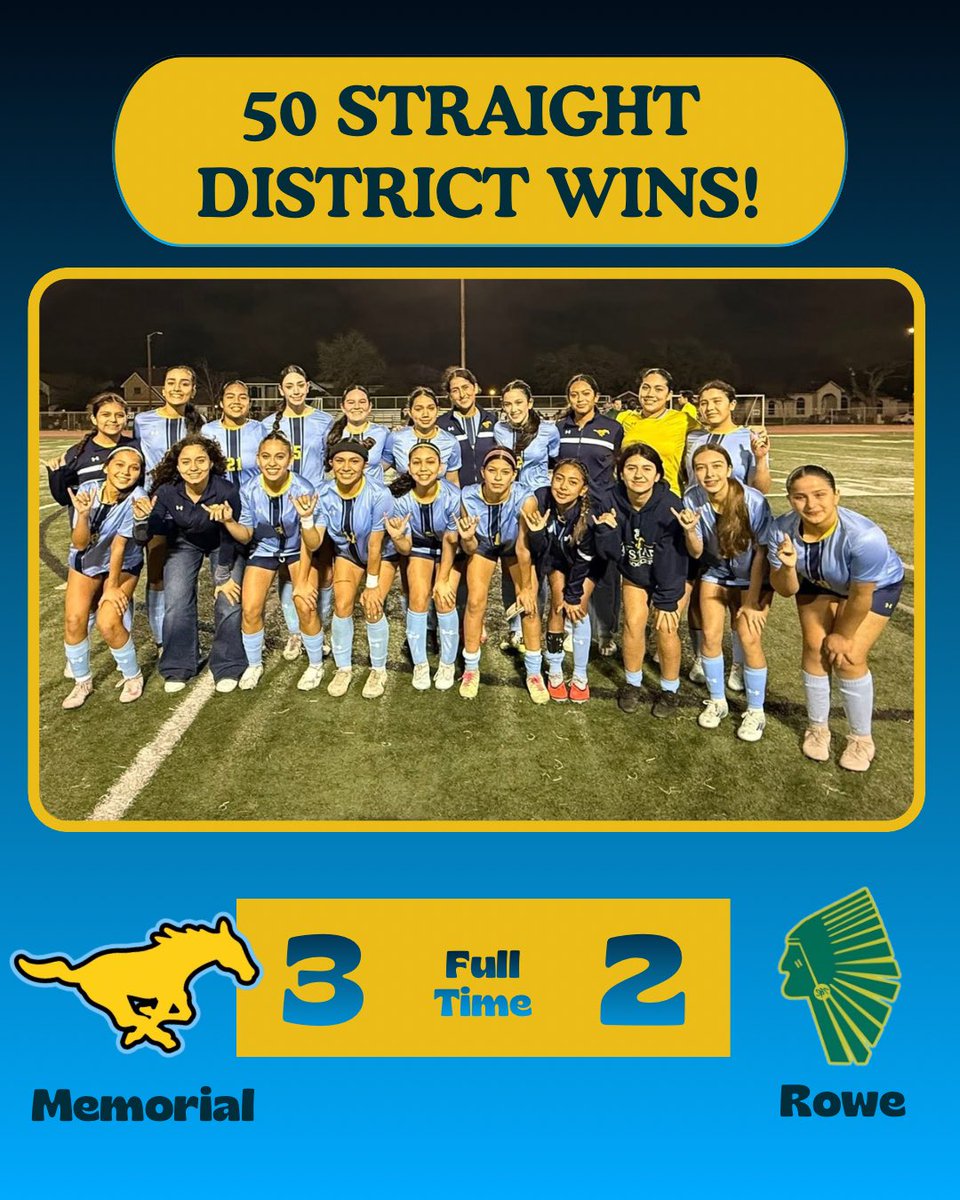 _LadyStangsSOC's tweet photo. Congrats to our Lady Mustangs on their win vs. Rowe! Tonight marks the 50th straight district win for our Lady Mustangs! This streak began in 2022-2023 during the freshman year of our current seniors. #HistoryBeingMade #MustangStampede @mospatterson @McAllenMemorial @McAllenISD https://t.co/1aADPD0dGU