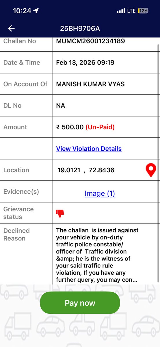 _manishvyas's tweet photo. Challan issued for signal jumping, but the image doesn’t clearly show my vehicle number or any proof of crossing the signal. My grievance was rejected with a generic reply. Request proper review with clear evidence. 
Chalan No: MUMCM26001234189
@MumbaiPolice @MTPHereToHelp https://t.co/9gkQ390lv1
