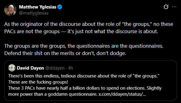 Centrist columnists love to try to rig the discourse by framing debates in extremely convenient ways, and it's always really funny to watch them flip out when people refuse to argue within their framework