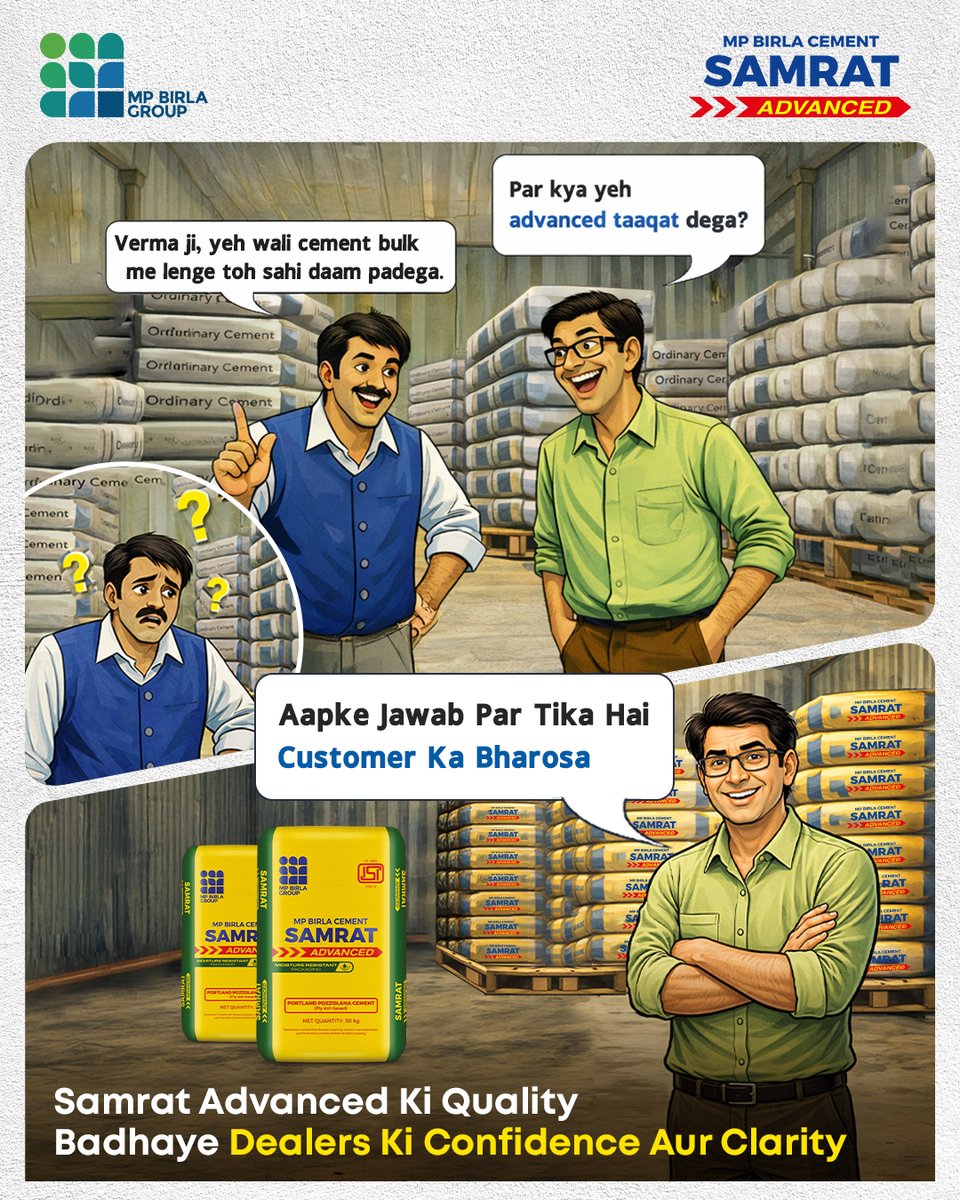 MPBirla_Cement's tweet photo. Not every affordable cement is dependable. Only a trusted cement brand like MP Birla Cement Samrat Advanced promises quality that builders can rely on for ages.

Soch ko sacchai mein badlo.
Explore: https://t.co/GzNG7J3fKV

#MPBirlaCement #SamratAdvanced #BuildWithTrust #Cement https://t.co/UvA0LJ4hLO