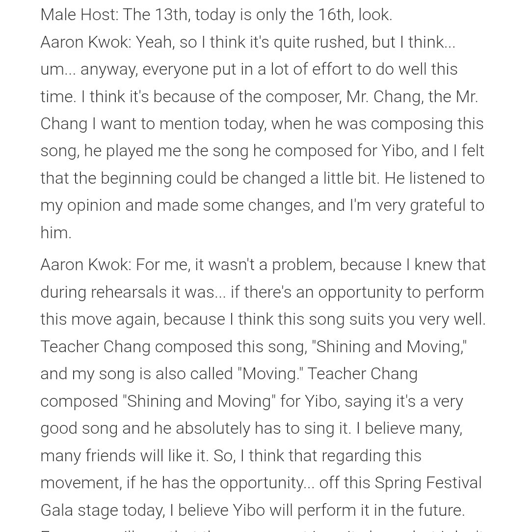 weiruolais's tweet photo. I see some #XiaoZhan fans pressed over Yibo performance.

Perfect time to remind everyone that they performed a song strongly inspired in #WangYibo as it drew inspo from Wugan, One &amp; Only and War of Faith.

And Aaron said he believes Yibo will perform it in the future too. https://t.co/4YJukHLxpf