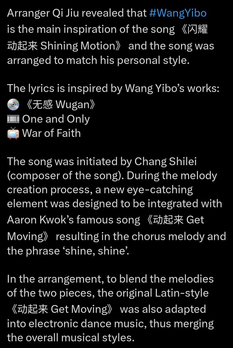 weiruolais's tweet photo. I see some #XiaoZhan fans pressed over Yibo performance.

Perfect time to remind everyone that they performed a song strongly inspired in #WangYibo as it drew inspo from Wugan, One &amp; Only and War of Faith.

And Aaron said he believes Yibo will perform it in the future too. https://t.co/4YJukHLxpf
