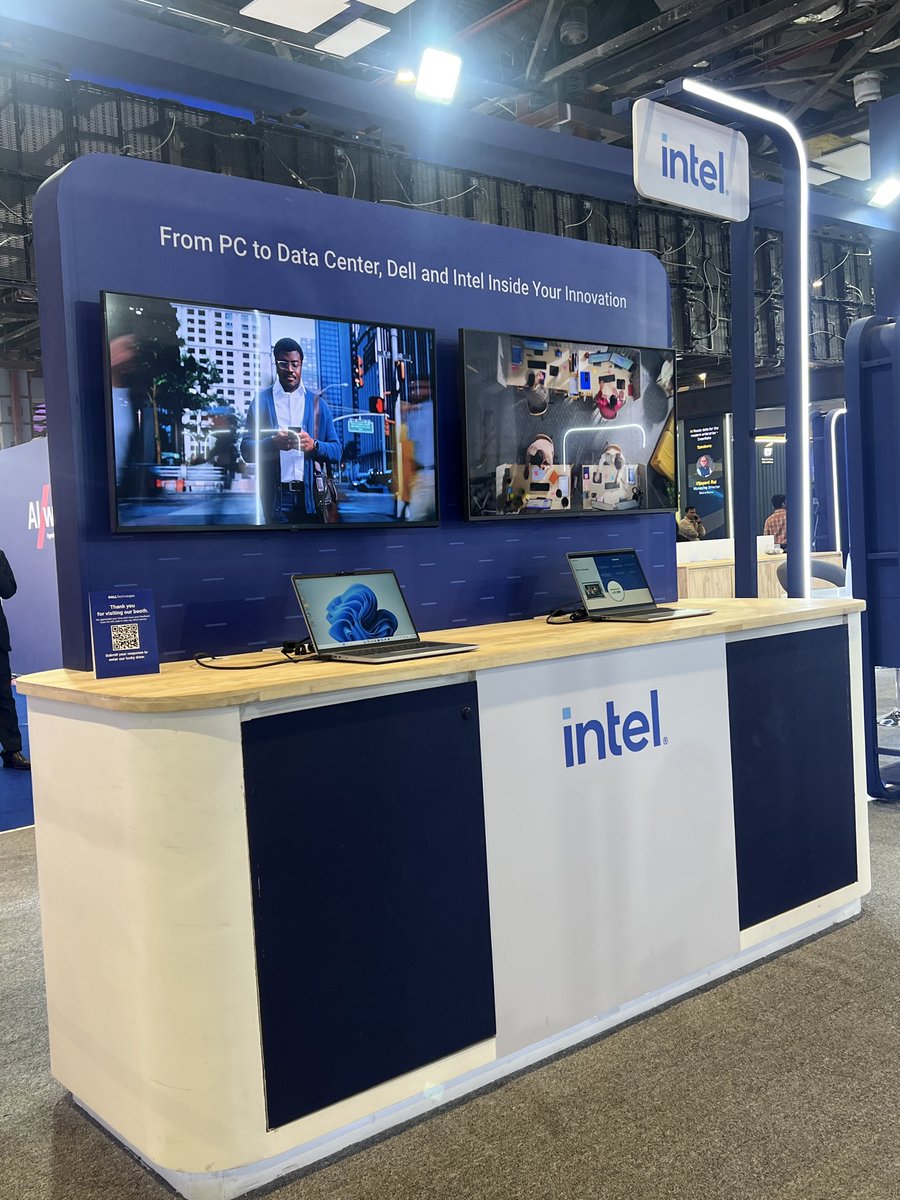 Dell_IN's tweet image. All eyes on the @intel corner at the #DellTechIndia booth. 

Dell &amp;amp; Intel together are bringing AI from the desk to the data center, with AI PCs alongside PowerEdge servers with Gaudi. 

Check it out. #IndiaAIImpactSummit #ResponsibleAI #Intel