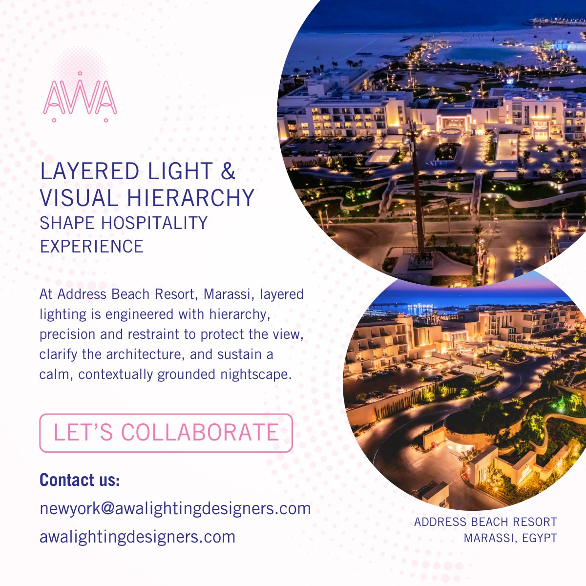 AWALight's tweet photo. How can light guide experience without competing for attention? At Address Beach Resort, Marassi, AWA Lighting Designers layered light to establish hierarchy, allowing the Mediterranean landscape to remain the dominant experience.

Read Full Article: https://t.co/FBaLl9lHkg https://t.co/pcQNUQg8Xi