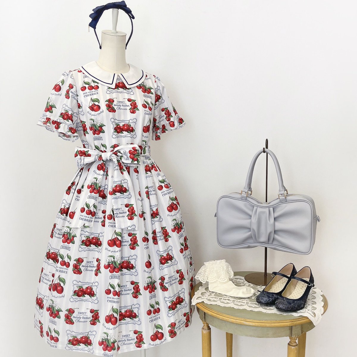 🍒reservation🍒 【Melody BasKet】 Fresh Cherry襟付きワンピース M