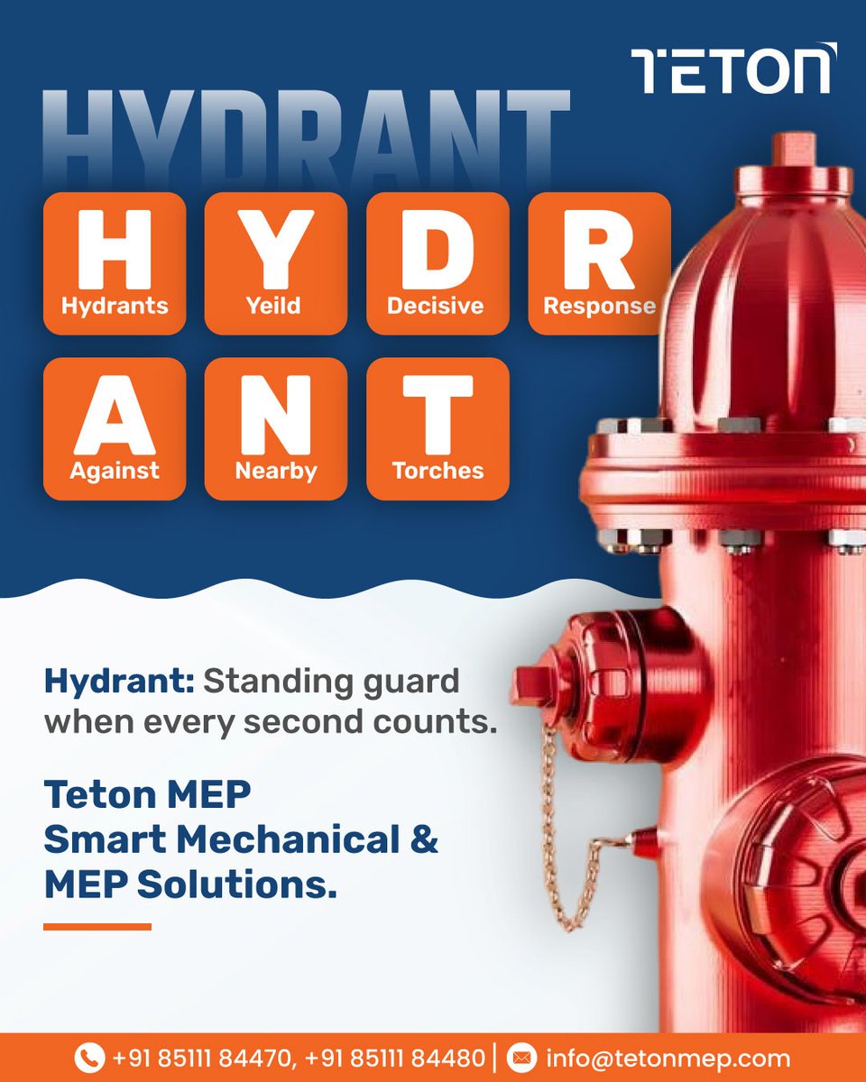 tetonproject's tweet photo. HYDRANT – Your first line of defense against fire🔥
TETON MEP delivers reliable, high-performance fire hydrant systems.

📬info@tetonmep.com
📞+91 85111 84470, +91 85111 84480
🌐https://t.co/lwSqfIVd06

#TETON #HydrantSystem #FireSafetyIndia #FireProtectionSystems #MEPContractor https://t.co/UA4BHz8EO6