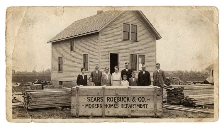 CzechArtGirl's tweet photo. Between 1908 and 1940, you could order a 30,000-piece house kit from the Sears catalog.

It arrived by train. It came with 750 pounds of nails, 27 gallons of paint, and an instruction manual.

Every board was numbered. You and your neighbors assembled it like giant LEGOs.

These weren’t flimsy shacks. They were built with old-growth lumber that is superior to anything you can buy at Home Depot today.

We stopped because building codes got complicated and mortgage rules changed. But thousands are still standing, defying age.