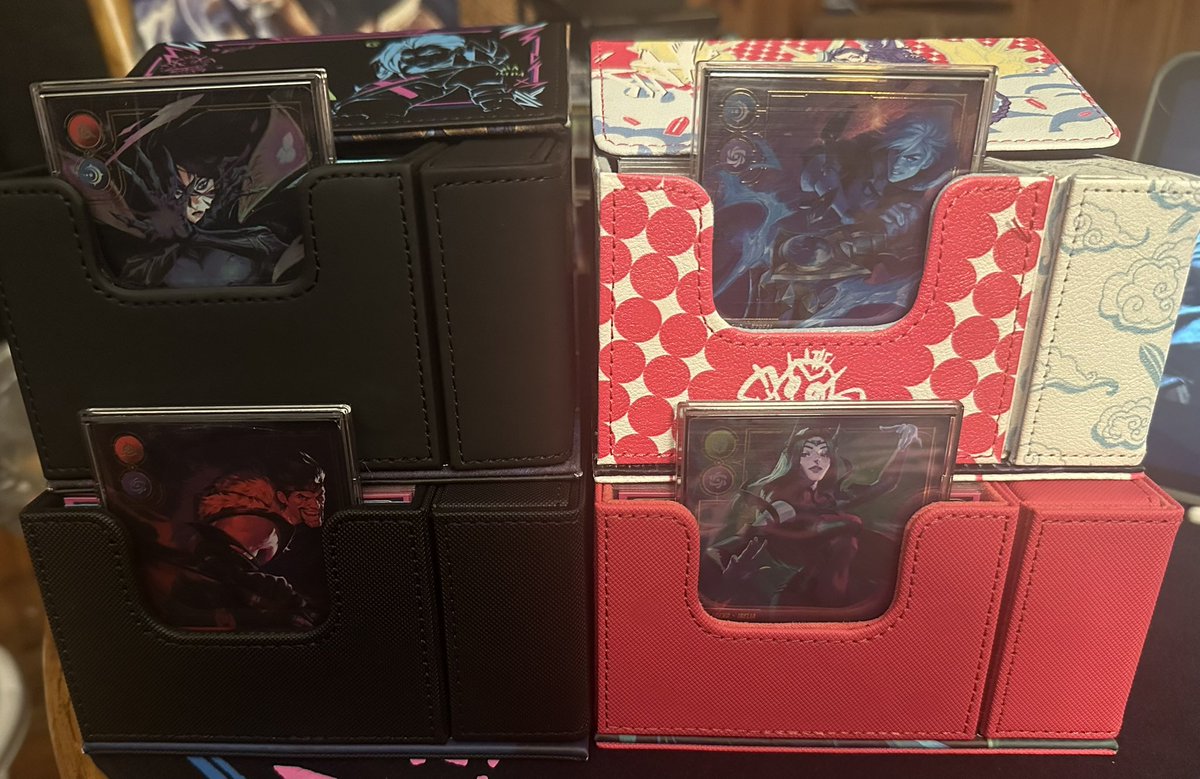 Finished the 4 #Riftbound decks I wanna play this SFD season. Possibly thinking about sleeving something for casual and/or multiplayer, haven’t got many ideas yet though