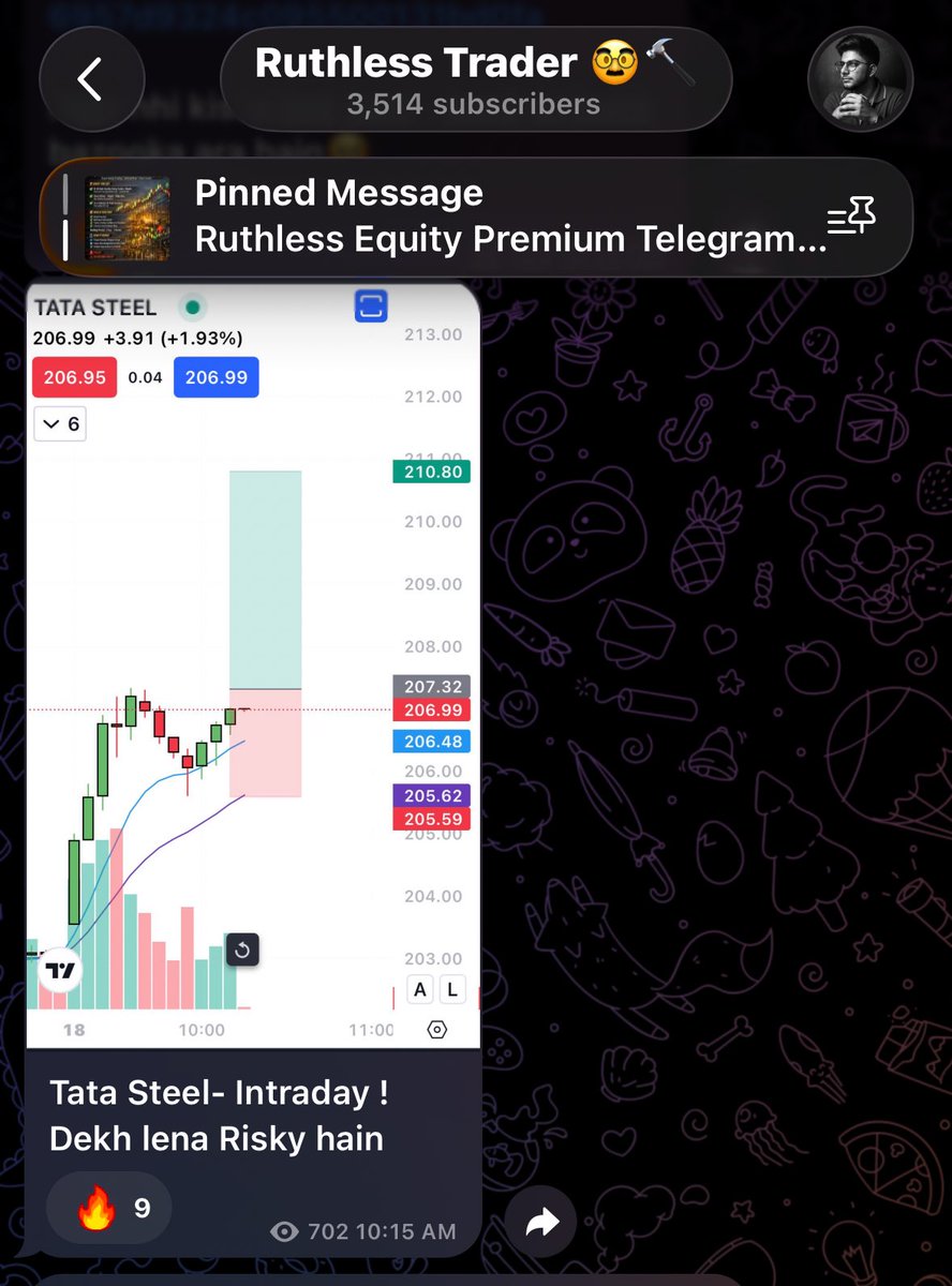 stockspicker_'s tweet image. Shared #TATASTEEL intraday To My Free Telegram members. 

Exited at 1:2R 🥸

#RUTHLESS ON TOP 🚀🚀
