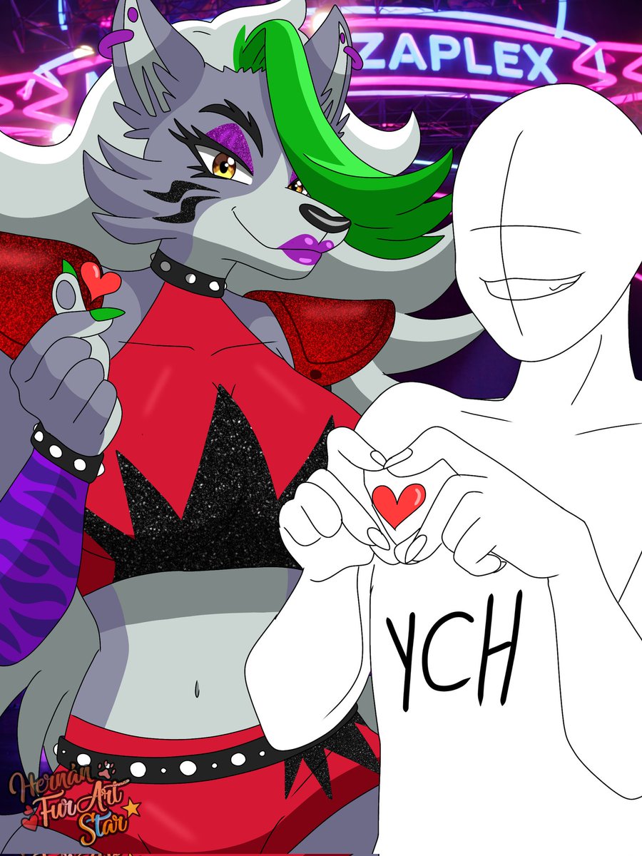 La gira de Roxanne Wolf ya empezó ¿Tienes tu pase de fotos? Muestralo aquí y pide este recuerdo junto a la estrella de Roxy Raceway 😉🐻💕 
(YCH para hombre y mujer = 18 dólares)

#FNAF #fnafsb #fnafsecuritybreach #SuperstarAdventure #RoxanneWolf #YCH #furryfandom #furryart