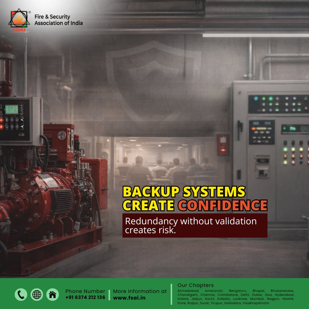Backup systems reduce risk.
But untested redundancy can create false confidence.
Resilience isn’t installed.
It’s validated.
Test your backup systems, don’t assume readiness.

#FireSafety #SystemReliability #LifeSafety #RiskManagement #FSAI