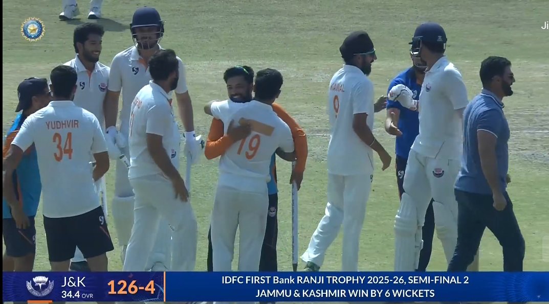 iamajayjangirr's tweet photo. π¨ A New Chapter in Jammu & Kashmir Cricket!
Jammu & Kashmir have scripted history by reaching their maiden Ranji Trophy final, sealing a stunning 6-wicket victory over Bengal.
From dreams to reality β what a moment for J&K! πβ¨
#JKvsBEN #ranjitrophy2026 https://t.co/ekw1xeFMQg