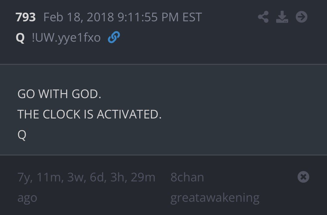 GO WITH GOD.
THE CLOCK IS ACTIVATED.
Q

Today’s Q Delta.