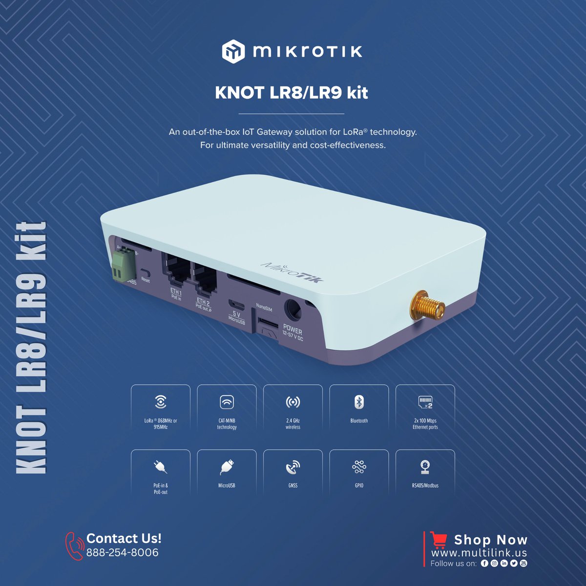 MultilinkUSA's tweet photo. 𝐌𝐢𝐤𝐫𝐨𝐭𝐢𝐤 𝐊𝐍𝐎𝐓 𝐋𝐑𝟗 𝐤𝐢𝐭 
------------------------------------------ 
An out-of-the-box 902-928 MHz IoT Gateway solution for LoRa® technology. For ultimate versatility and cost-effectiveness. The first gateway with a CAT-M interface for LoRa®! https://t.co/WNLeCmQlov