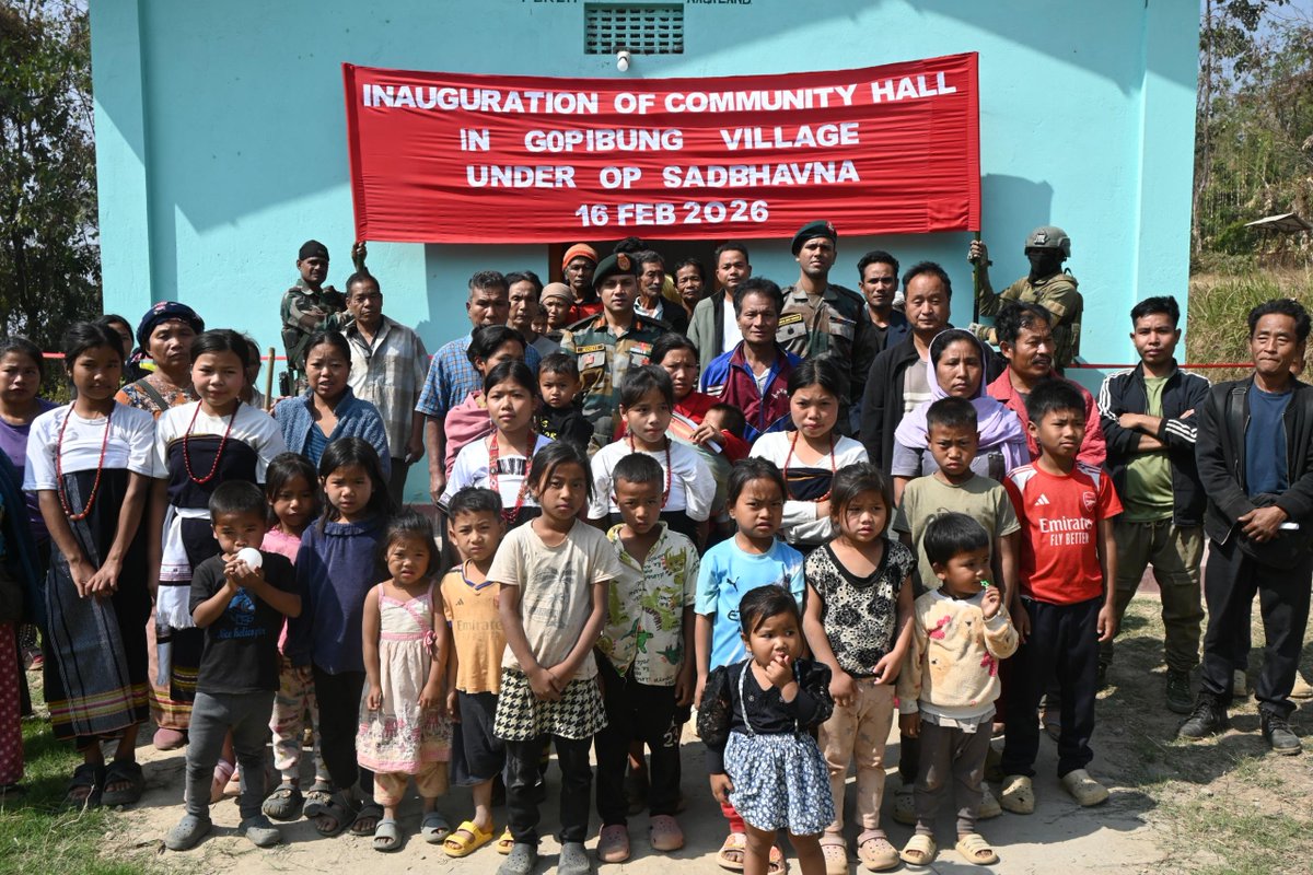 official_dgar's tweet photo. ASSAM RIFLES INAUGURATES COMMUNITY HALL IN GOPIBUNG VILLAGE, NAGALAND
#AssamRifles inaugurated a newly constructed Community Hall at Gopibung Village, Athibung Region, Peren District, Nagaland on 17 Feb 2026. This initiative reflects the force’s sustained efforts to enhance community infrastructure and bring meaningful development to far-flung and underserved border areas. 

#friendsofthenortheast #sentinelsofnortheast #OperationalReadiness #CommunityFirst #NationFirst #ServiceBeforeSelf #GuardiansOfTheNation 

@HMOIndia @adgpi @PIBHomeAffairs