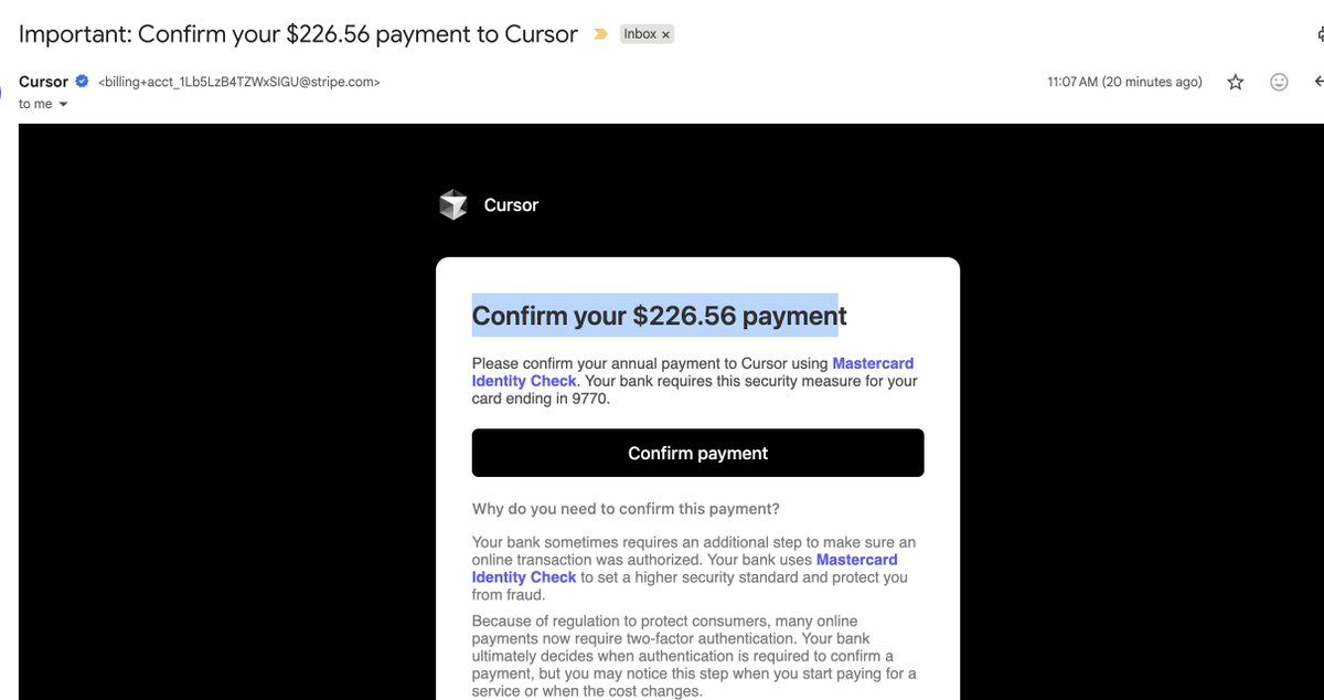 Confirm your $226.56 payment to Cursor

Its been an year I'm using <a href="/cursor_ai/">Cursor</a> 

Will I get any discount here?
