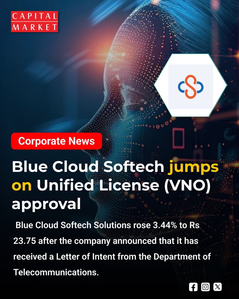CapitalMarket17's tweet image. Blue Cloud Softech Hits Jackpot: Secures National ISP License to Power $1 Billion AI-Native Data Center &amp;amp; Sovereign Cloud Expansion
Like | Share | Follow | Comment For Daily Updates.
capitalmarket.com
#BlueCloudSoftech #VNOApproval #TelecomLicense #DoTIndia #ISPNews