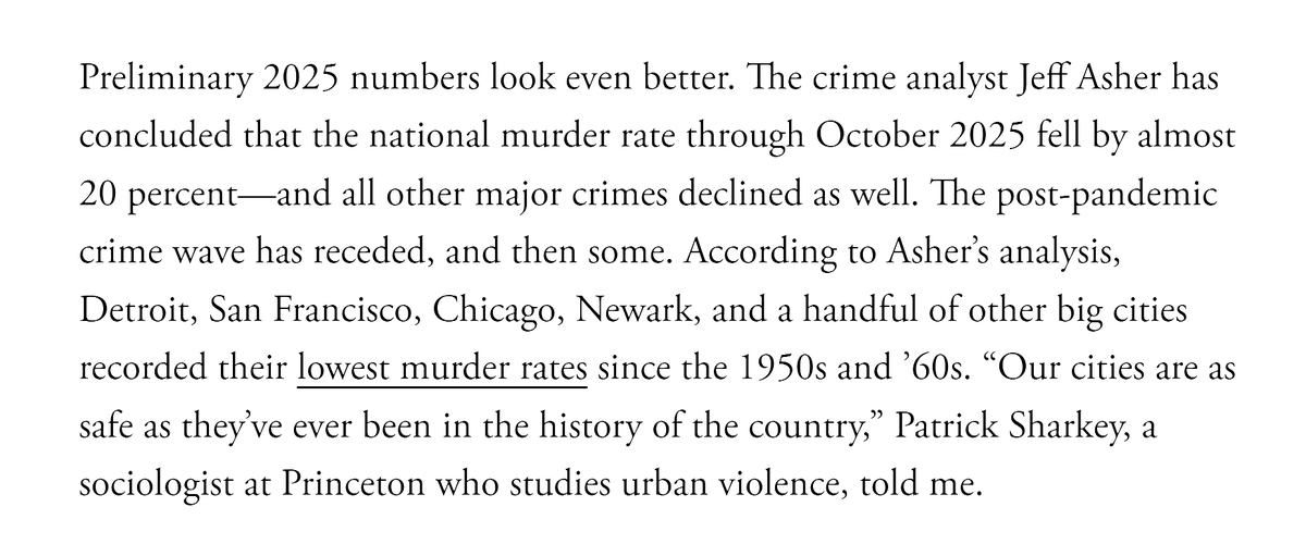 After a 20 percent decline in the national murder rate, "our cities are as safe as they've ever been in the history of the country."