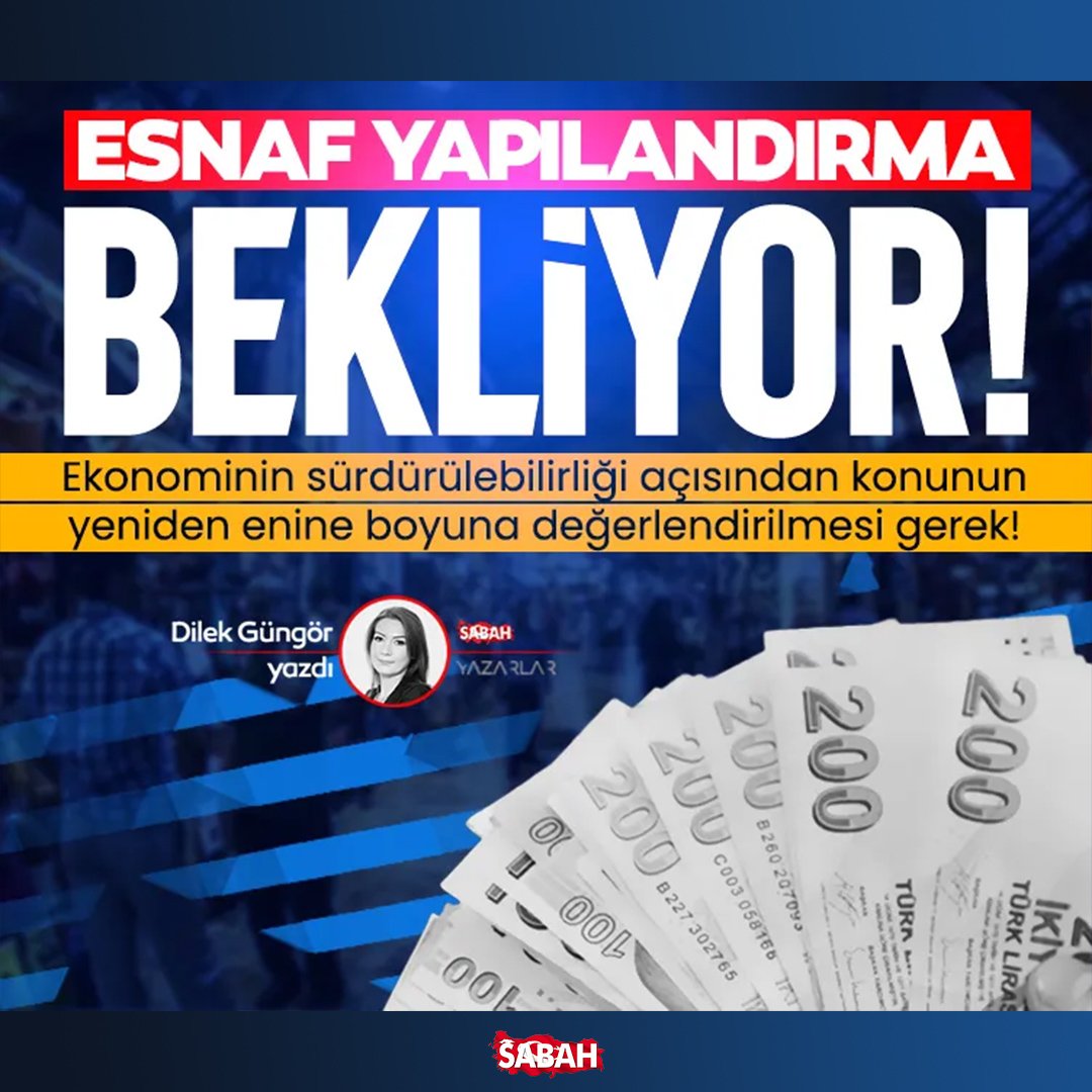 Esnaf yapılandırma bekliyor!

Ekonominin sürdürülebilirliği açısından konunun yeniden enine boyuna değerlendirilmesi gerek!

✍️<a href="/dilekgungor_/">Dilek Güngör</a> kaleme aldı

sabah.com.tr/yazarlar/dilek…