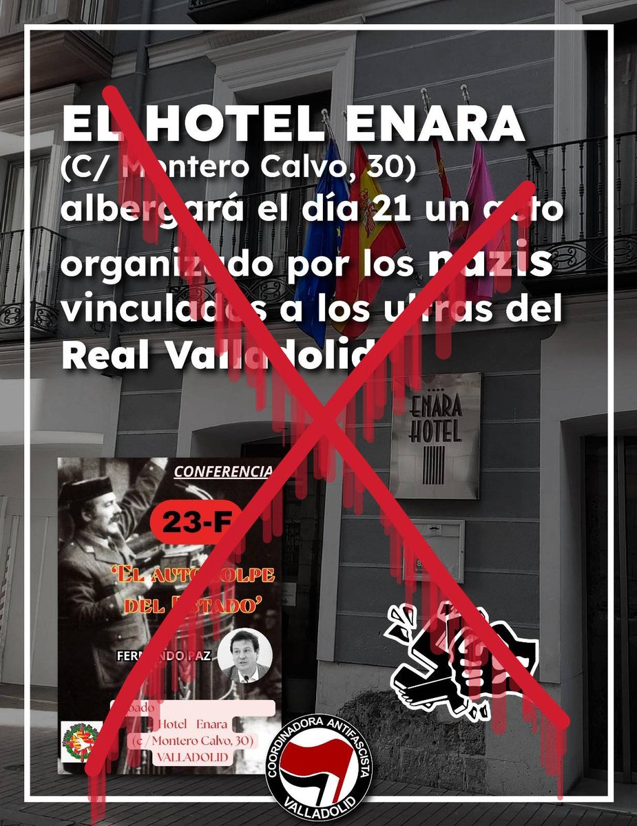 El #HotelENARA comunica la cancelación del evento y se desentiende por completo de la organización.

Esto muestra lo necesario que es hacerle frente a estos actos y no hacer oídos sordos.

¡Ni un espacio para el #fascismo!